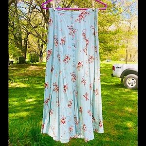Vintage 90s/Y2K Ice Blue Floral Flowy Boho Cottagecore Skirt